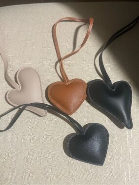 Set of 4 Vegan Leather Heart Bag Charms (Black, Brown, Beige)